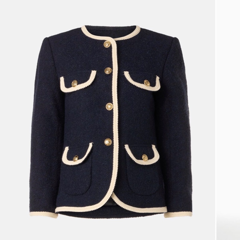 Sandro Navy Wool Jacket with Cream Trim Gold Buttons US-8 (EU-40)